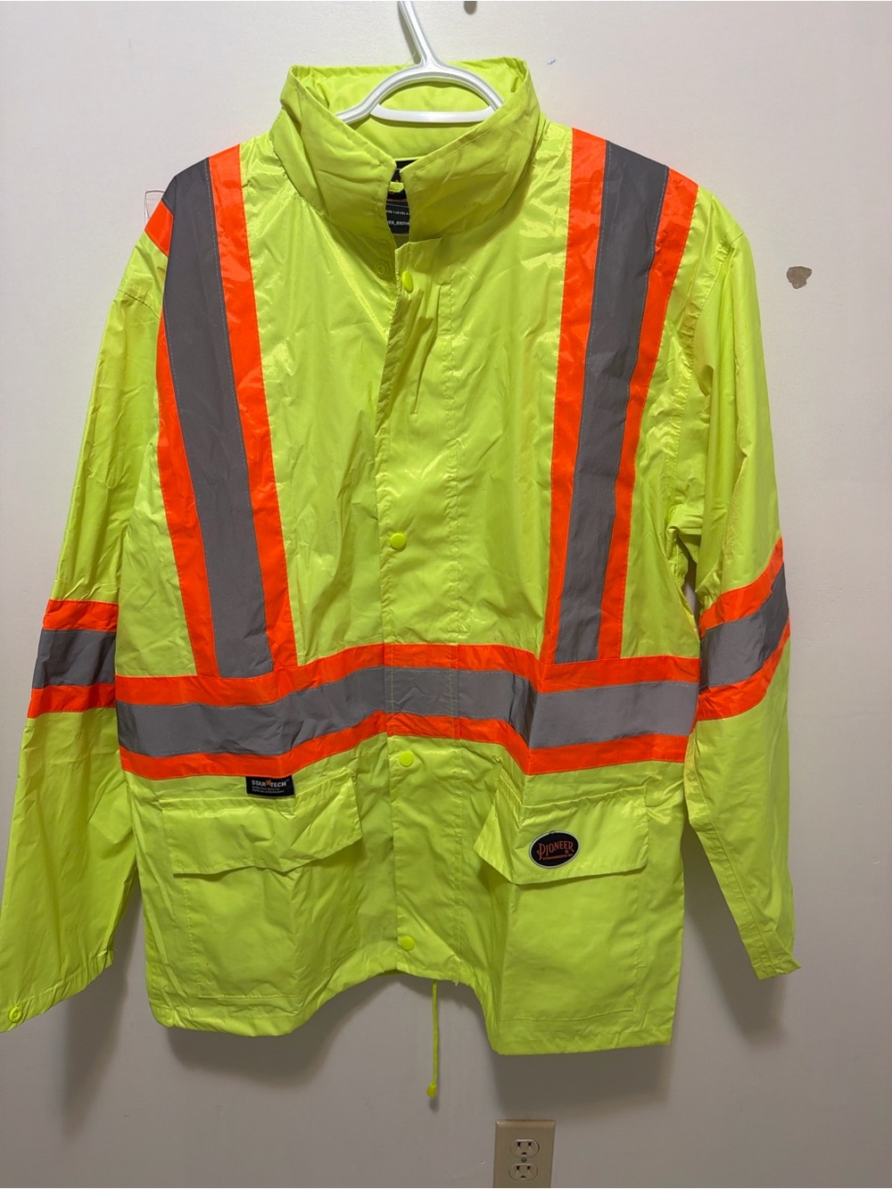 PIONEER High-Visibility Yellow Raincoat with Orange & Gray Reflective Stripes